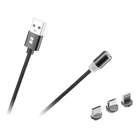 Cablu USB Magnetic 3 in 1 100CM Negru Rebel