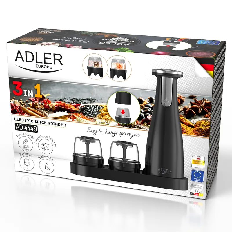 Set 3 Rasnite Condimente AD 4449B Negru Adler