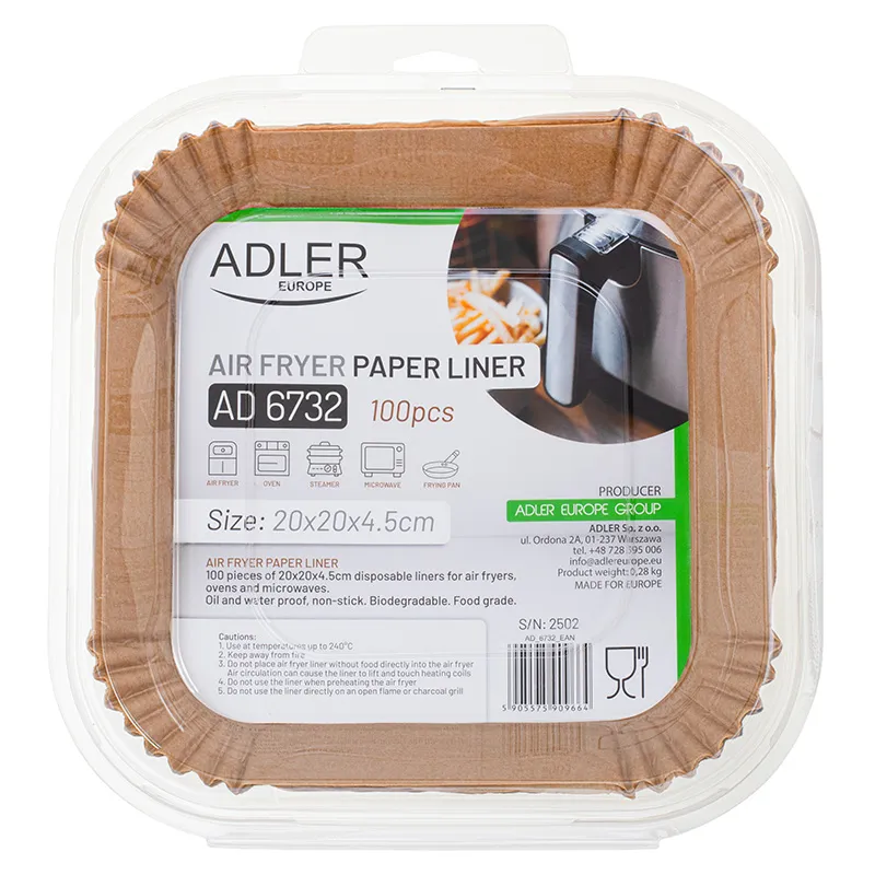Hartie pentru Air Fryer Patrat 20CM 100BUC Adler