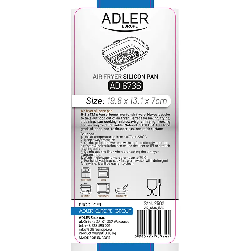 Forma de Copt Silicon Air Fryer 19,8X 3,1 CM Adler