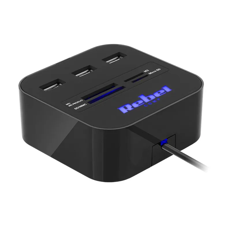Hub 3X USB 2.0 Cititor Card SD/Microsd Rebel