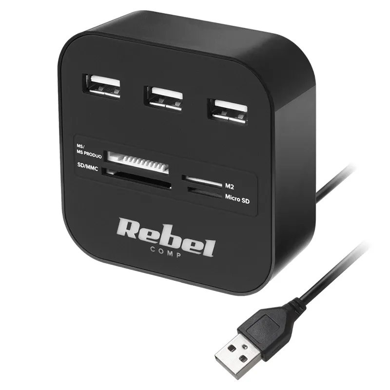 Hub 3X USB 2.0 Cititor Card SD/Microsd Rebel