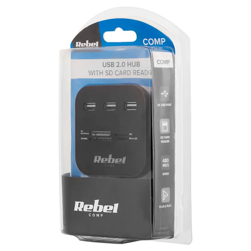 Hub 3X USB 2.0 Cititor Card SD/Microsd Rebel