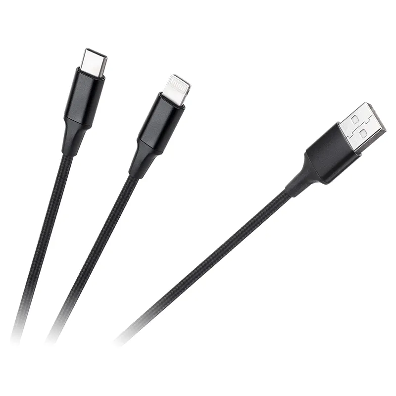 Cablu USB A - USB C/Lightning (2+1) 1M