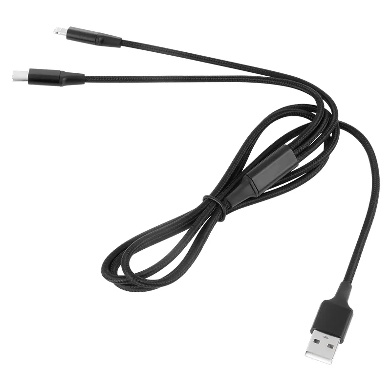 Cablu USB A - USB C/Lightning (2+1) 1M