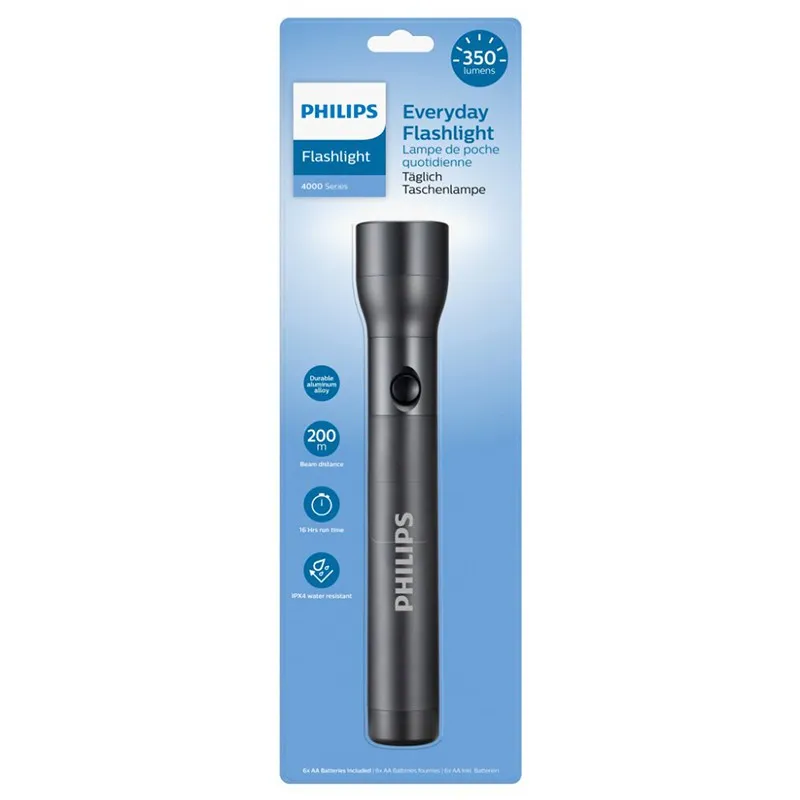 Lanterna LED Aluminiu 350 Lumeni 6 AA Philips