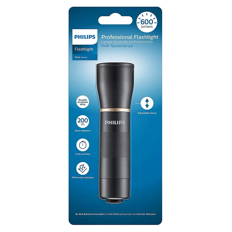 Lanterna LED Aluminiu 600 Lumen 4 AAA Philips