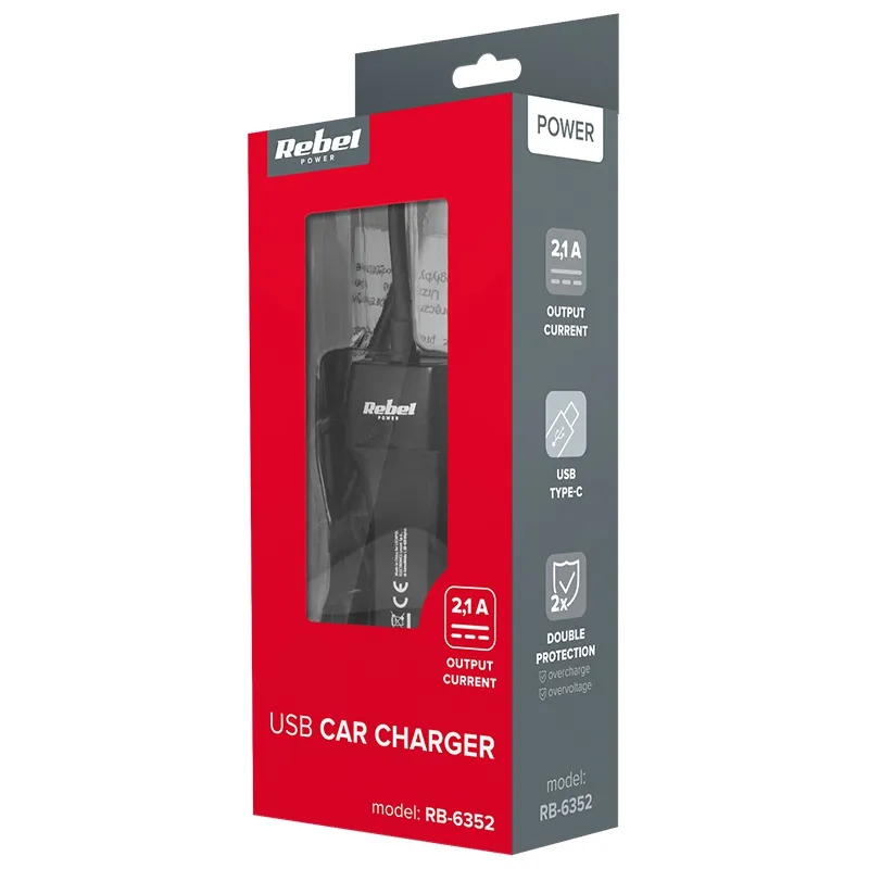 Incarcator Auto USB Type C 2100MA Rebel