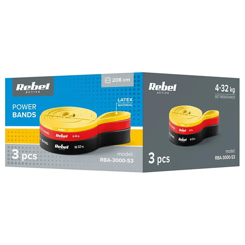 Set 3 Benzi Elastice Latex Power Band 4-32KG Rebelactiv