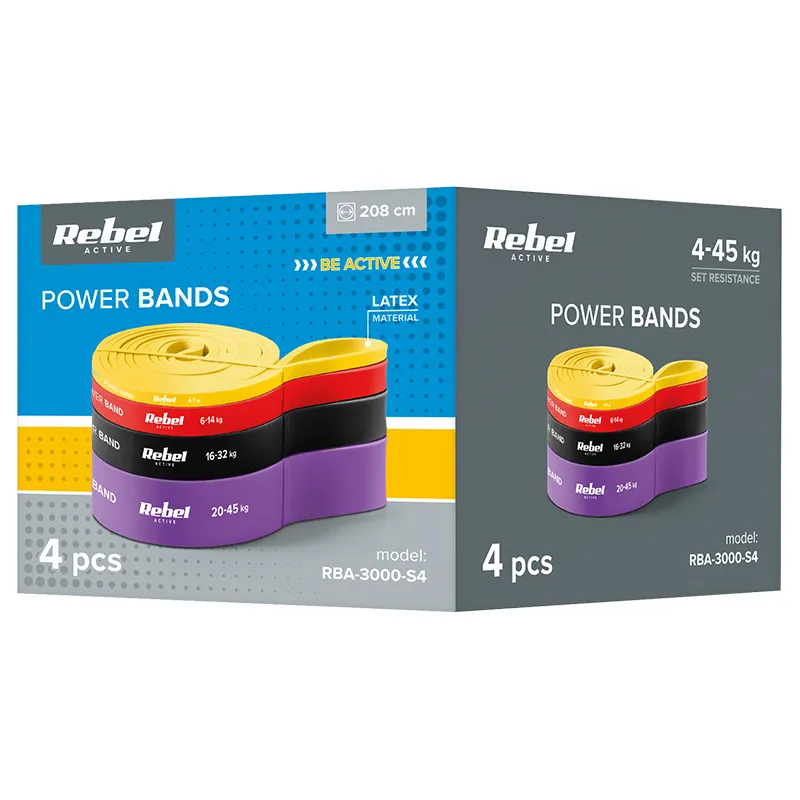Set 4 Benzi Elastice Latex Power Band 4-32KG Rebelactiv