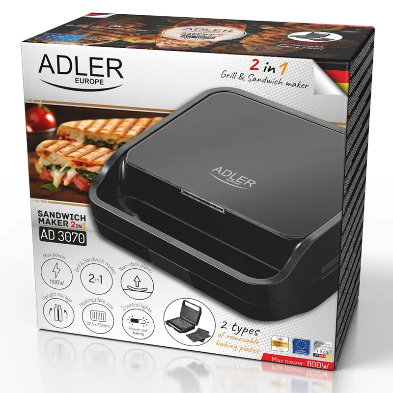 Resigilat - Sandwich Maker 2 in 1 AD 3070 Negru Adler