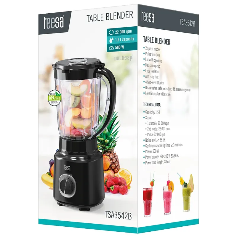 Blender Masa 500W 1.5L Negru Teesa