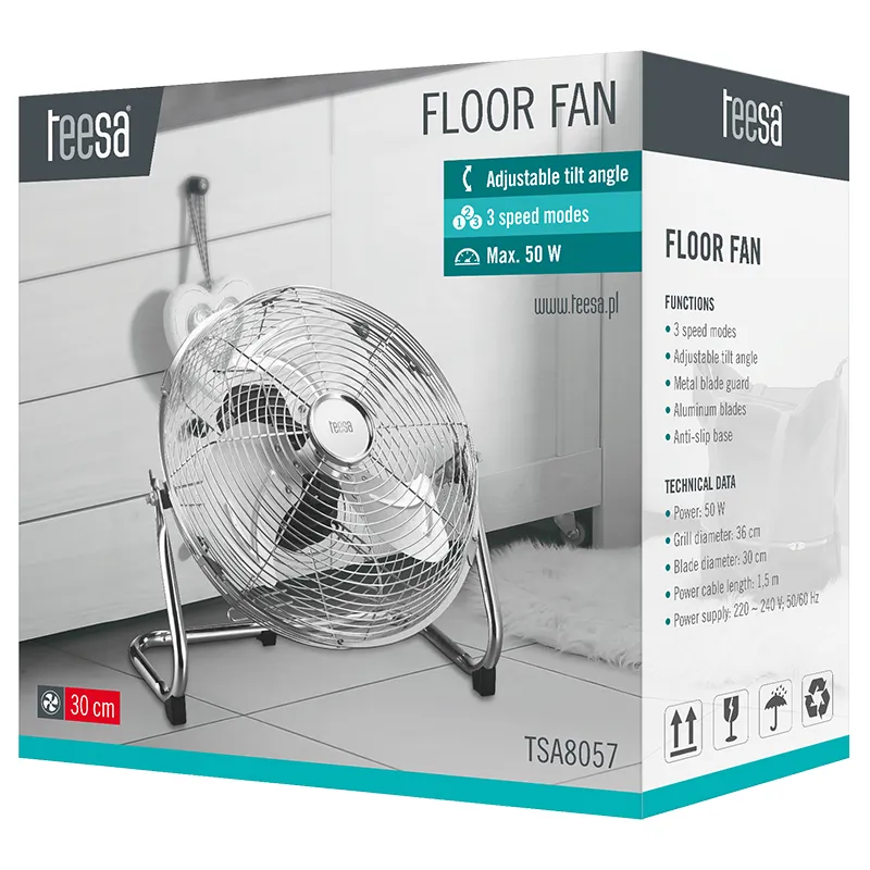 Ventilator Podea 30CM 3 Viteze 50W Teesa