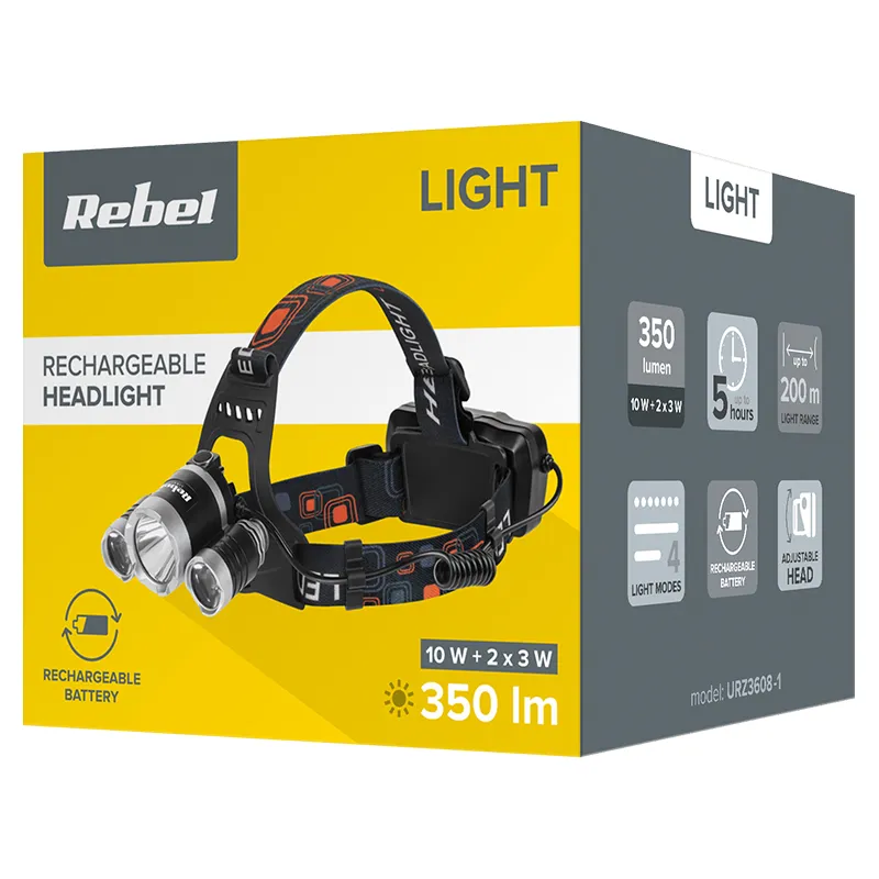 Lanterna Frunte Accu 10W + 2X 3W 350LM Rebel