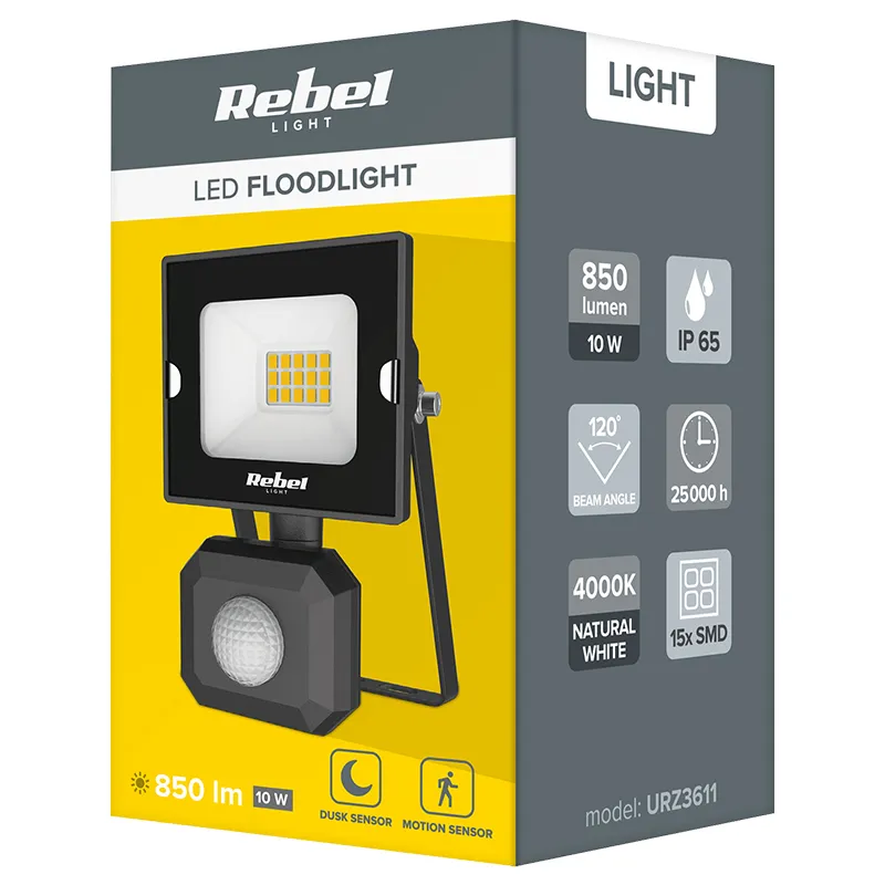 Reflector LED 10W 4000K cu Senzor 230V Rebel