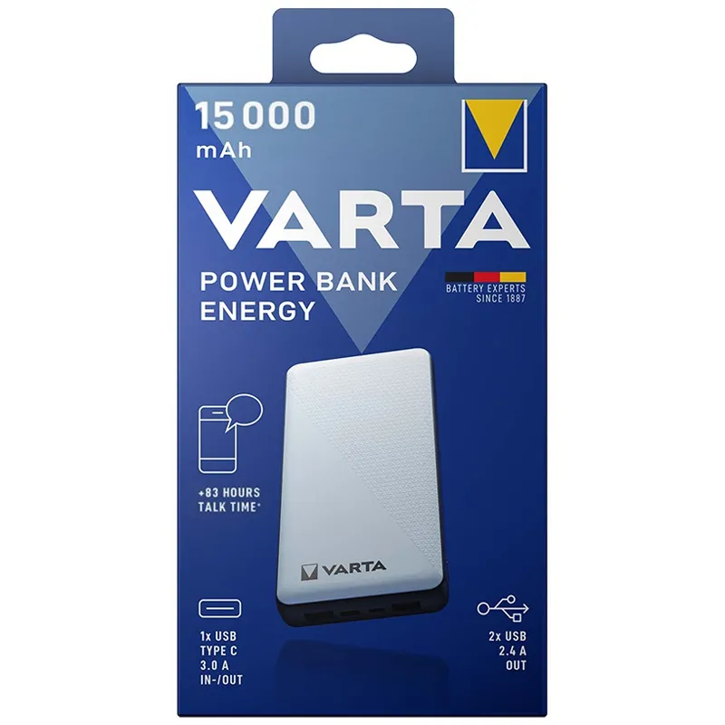 Power Bank 2X USB 1X Type-C 15000MAH Varta