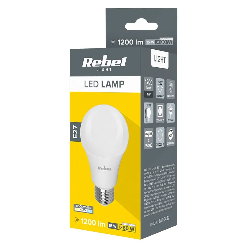 Bec LED A60 15W E27 6500K 230V Rebel