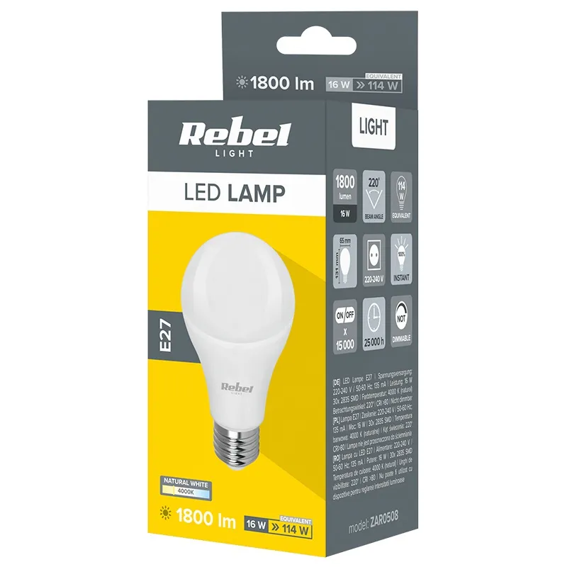 Bec LED A65 16W E27 4000K 230V Rebel