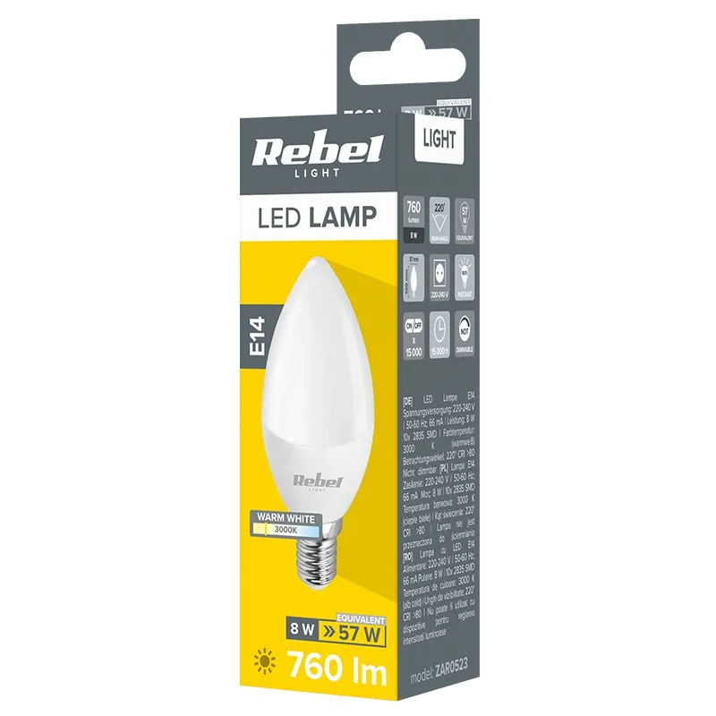 Bec LED E14 8W 3000K 230V Rebel