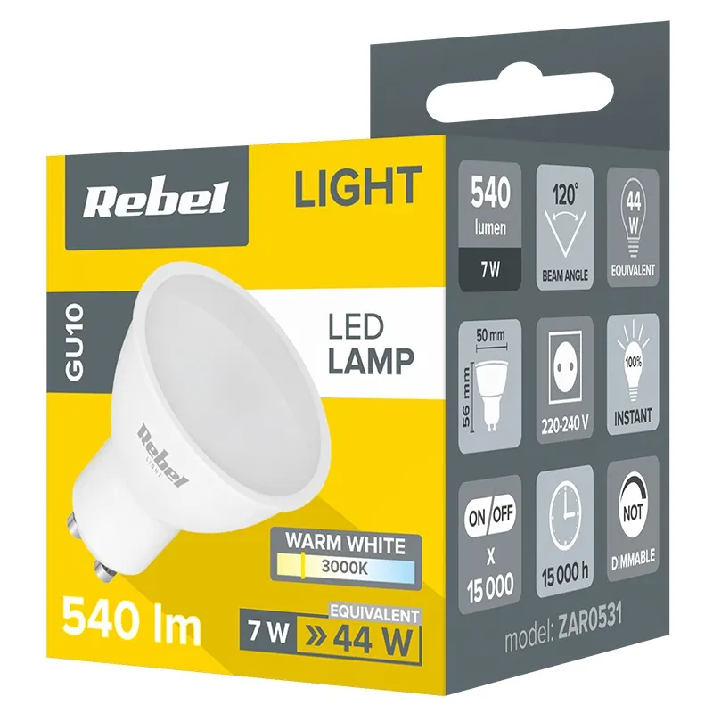 Bec LED GU10 7W 3000K 230V Rebel