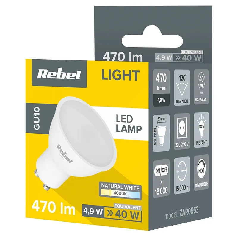 Bec LED GU10 5W 230V 4000K Rebel
