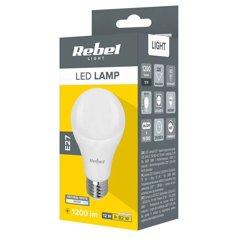 Bec LED E27 A60 12W 230V 4000K Rebel